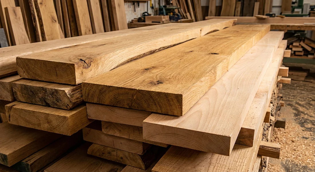 Sélection de madriers en bois massif pour la fabrication d'un établi