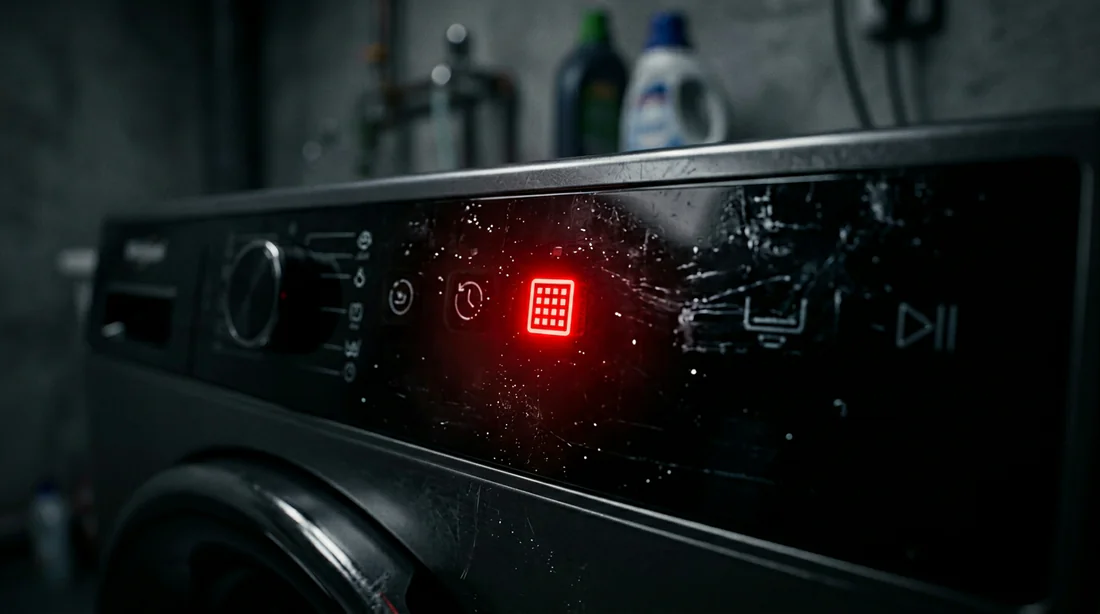 Schéma technique montrant l'emplacement de la trappe du filtre sur un lave-linge Whirlpool.