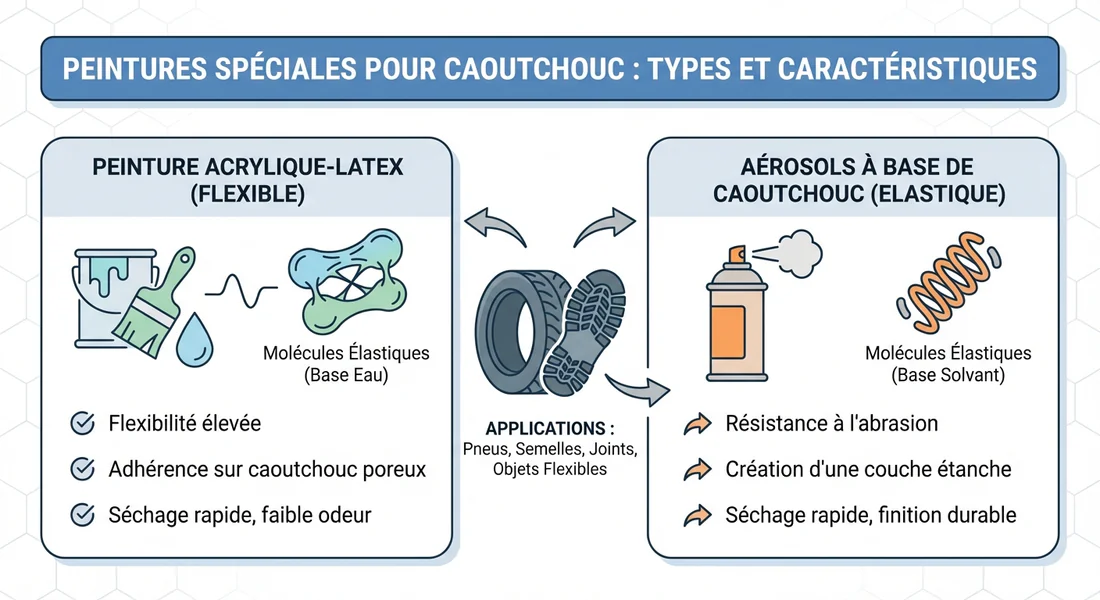 Infographie présentant les différents types de peintures élastiques pour caoutchouc