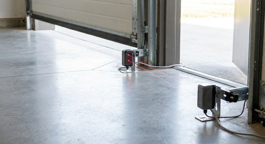 Cellules de sécurité infrarouges alignées sur les rails de la porte