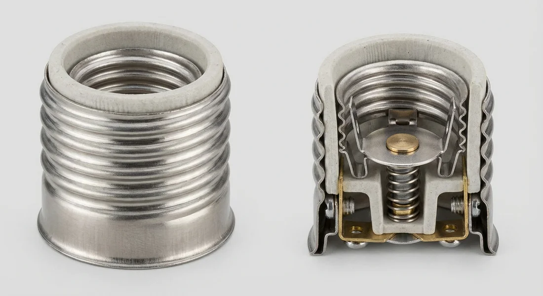 Détails techniques d'une douille E27 à bornes automatiques