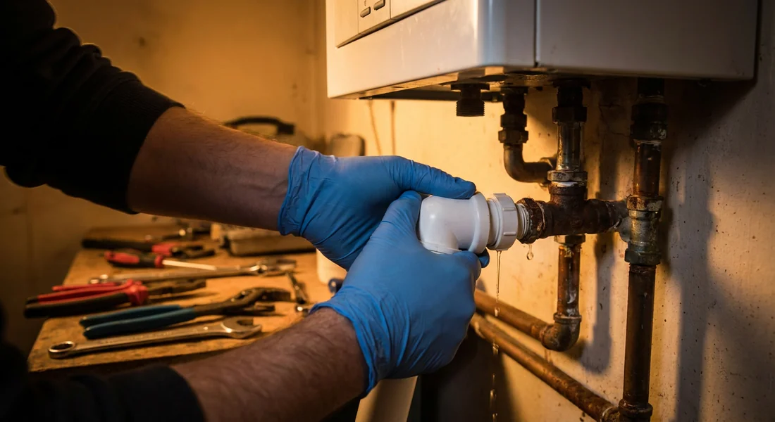Démontage d'un siphon de sécurité pour un débouchage manuel.