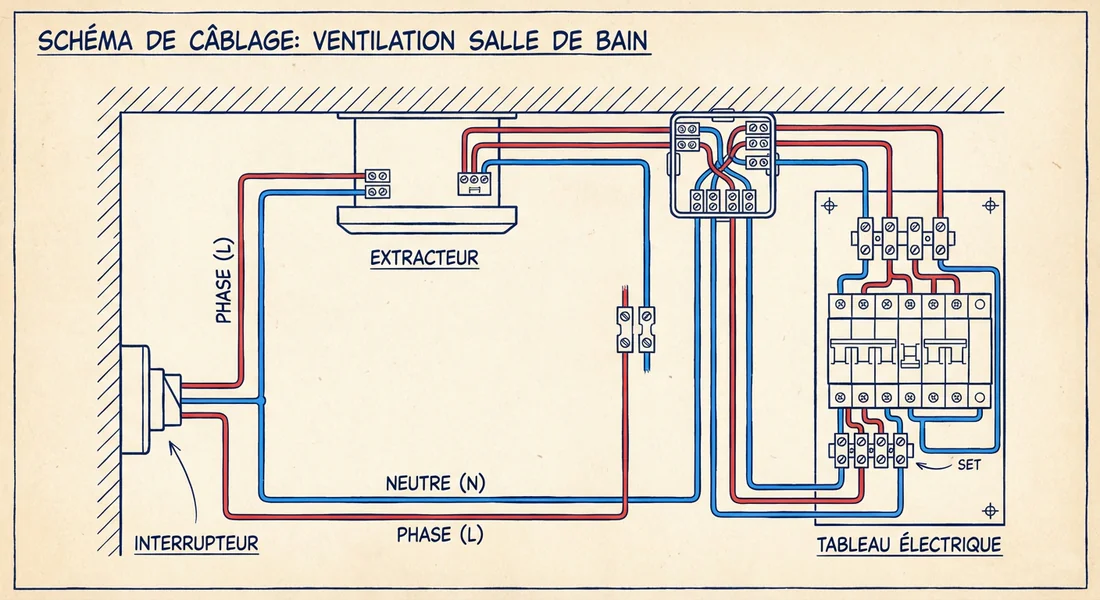Diagramme technique du câblage électrique d'un extracteur d'air.