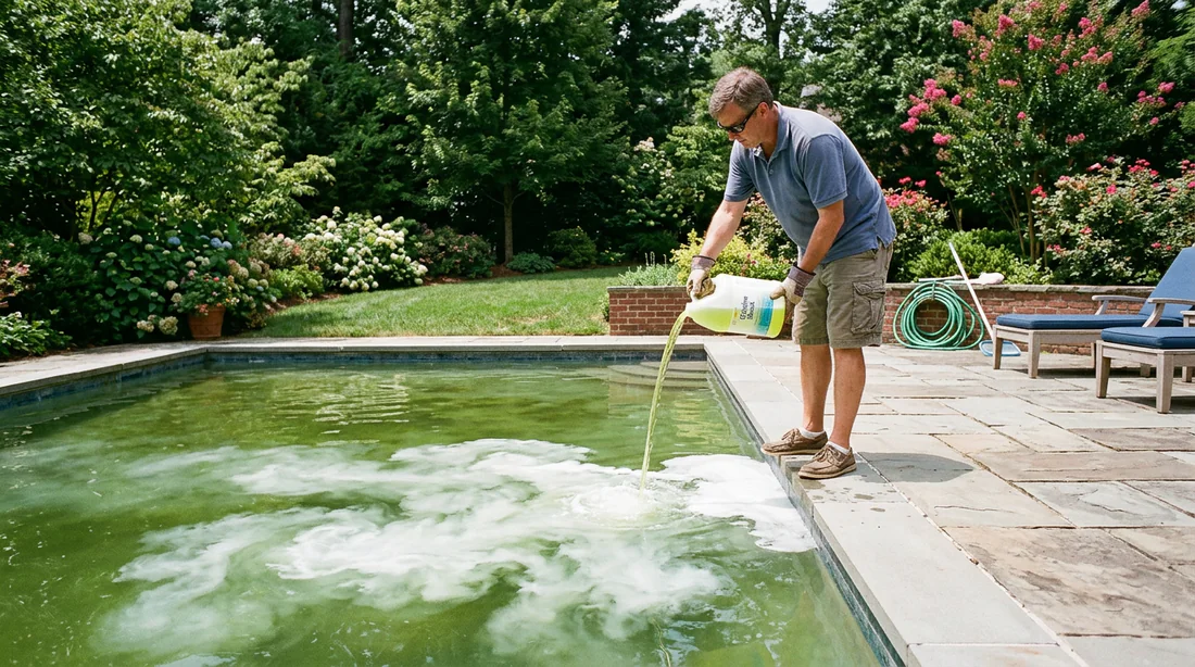 Nettoyage manuel des parois d'une piscine pour éliminer les algues