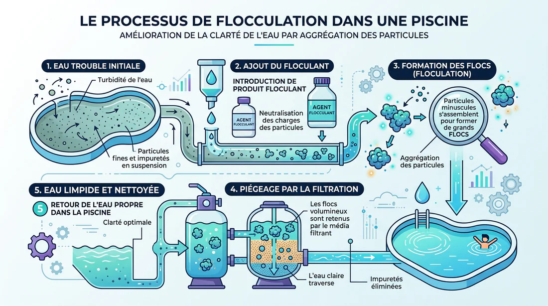 Schéma explicatif de la floculation et de la filtration de l'eau