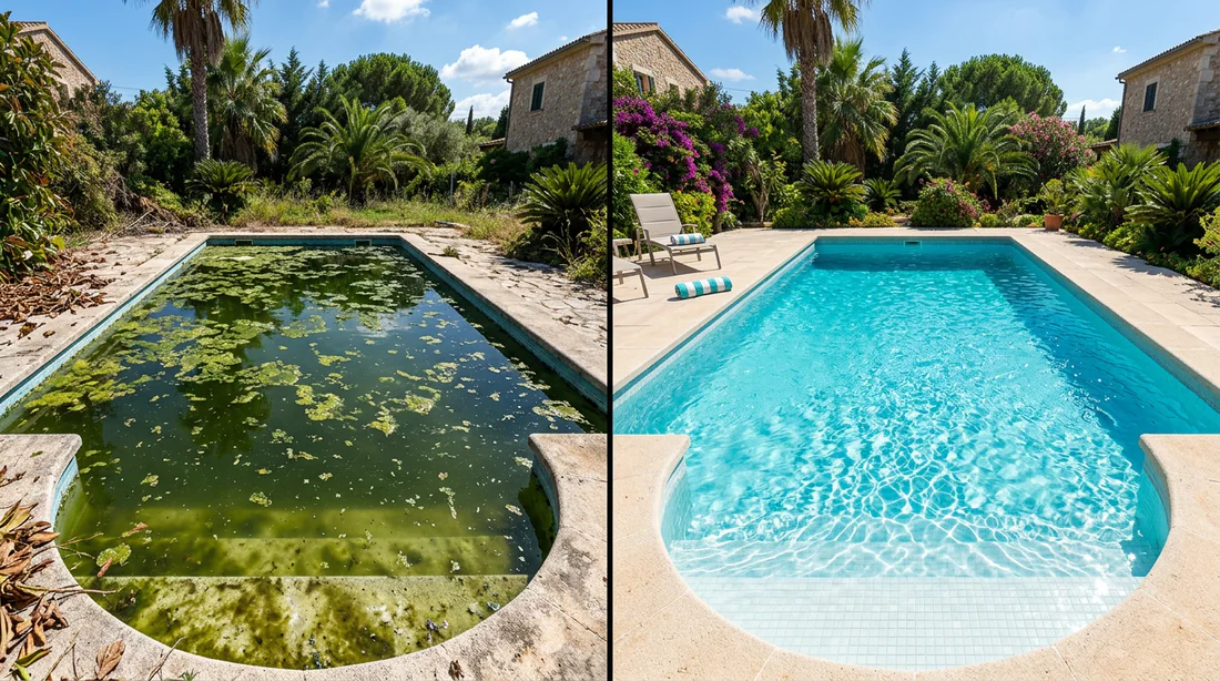 Verser un traitement de choc au chlore dans une piscine verte