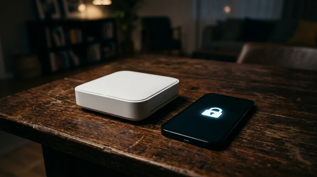 Clavier de commande d'alarme Verisure installé sur un mur blanc.