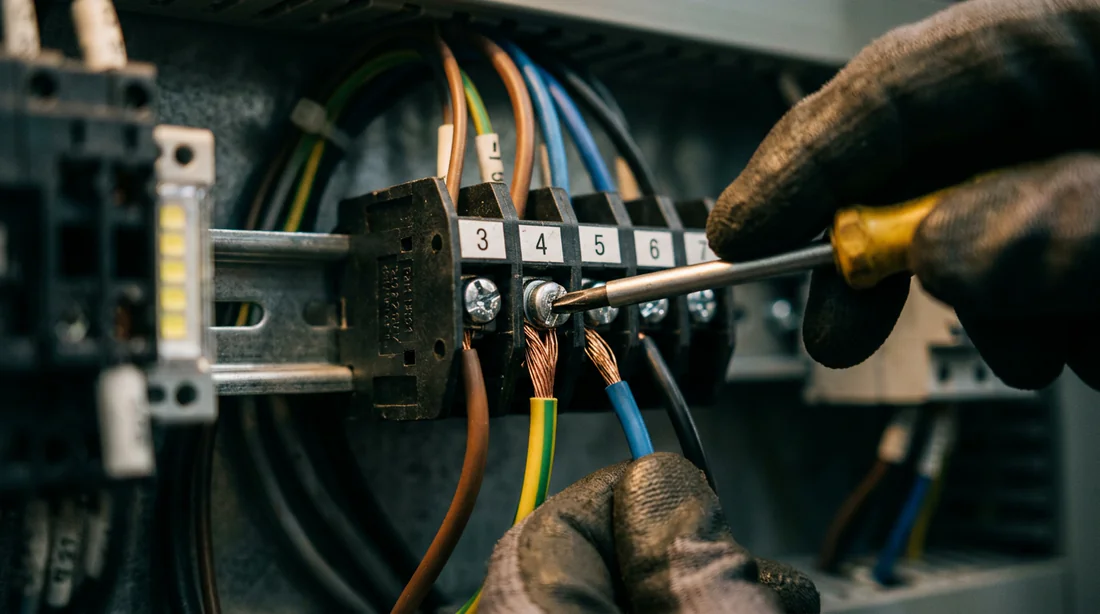 Schéma explicatif des fils d'un câble tétrapolaire : phases et terre.