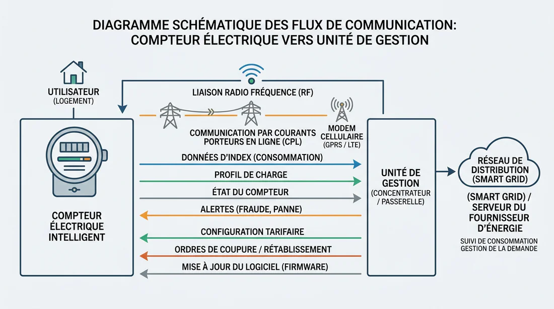Schéma technique de la liaison de télé-information entre le compteur et le gestionnaire.