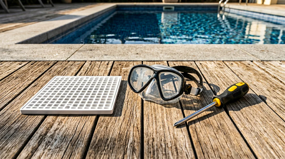 Détail d'une grille de piscine endommagée illustrant les risques de sécurité