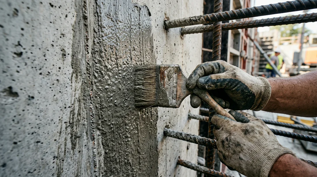 Coulage du nouveau béton sur une jonction préparée avec ferraillage
