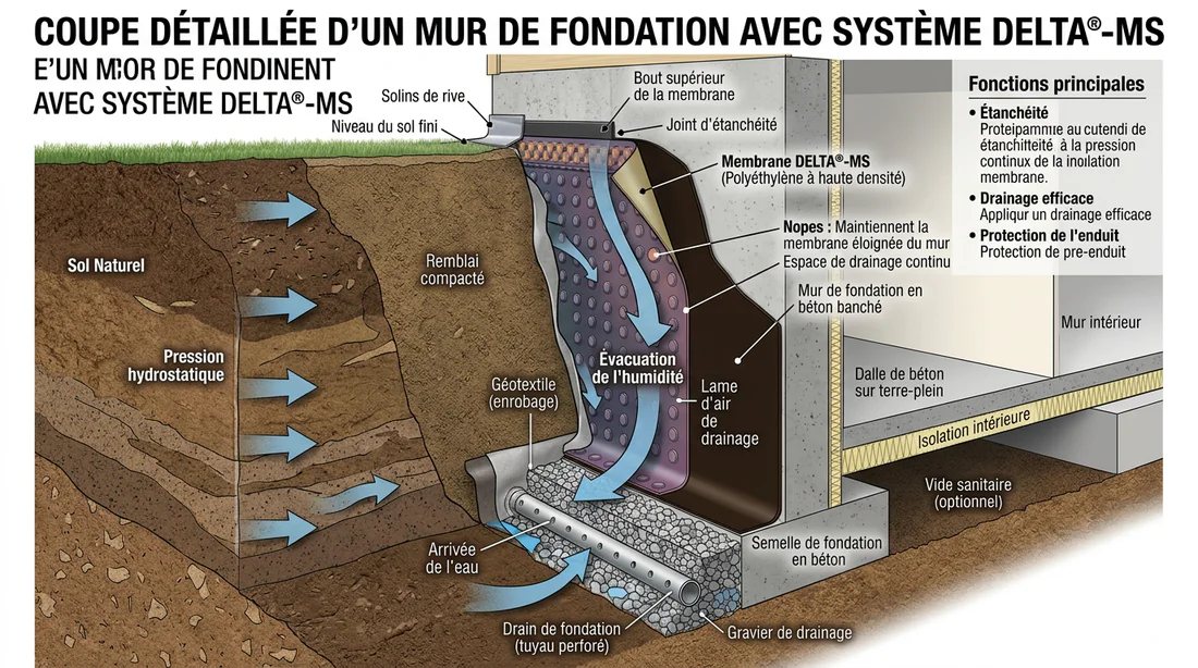 Illustration des erreurs de pose fréquentes pour les nappes de drainage.