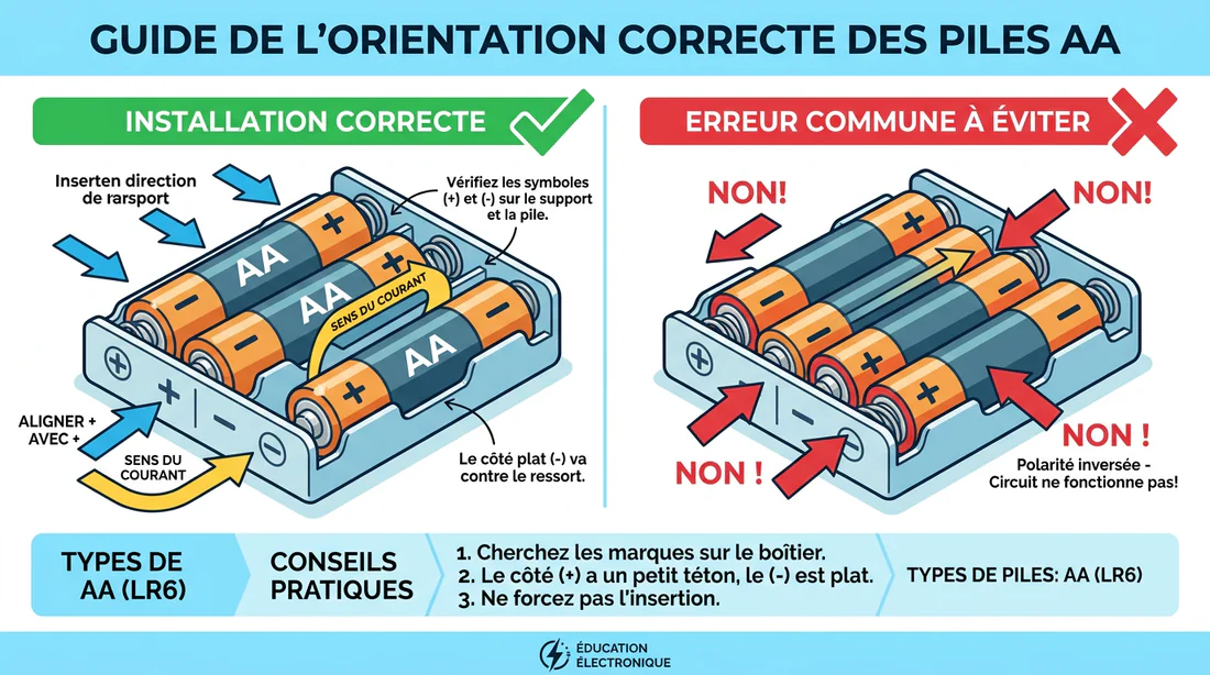 Schéma de polarité pour insérer les piles