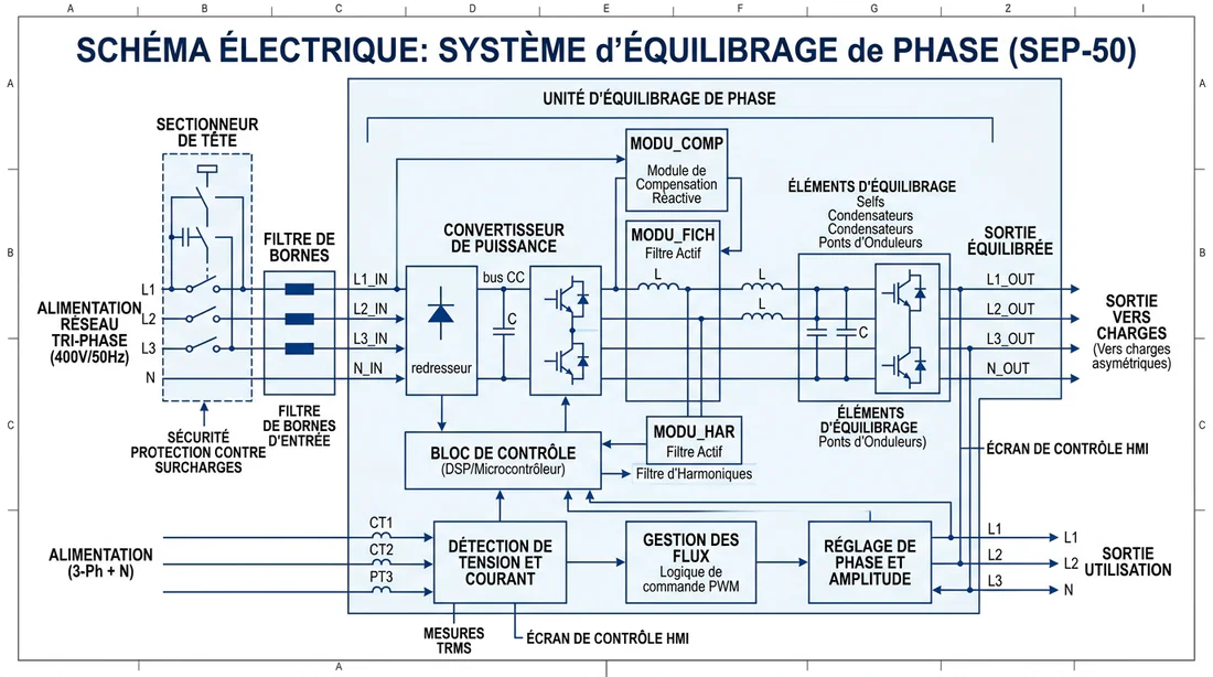 Schéma technique d'un système d'équilibrage de phase