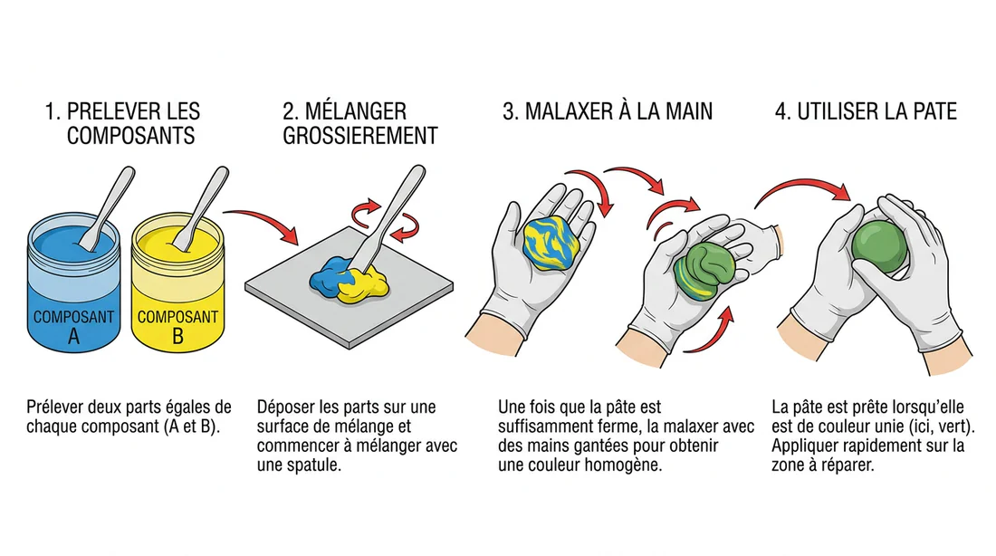 Infographie étape par étape pour appliquer le mastic époxy