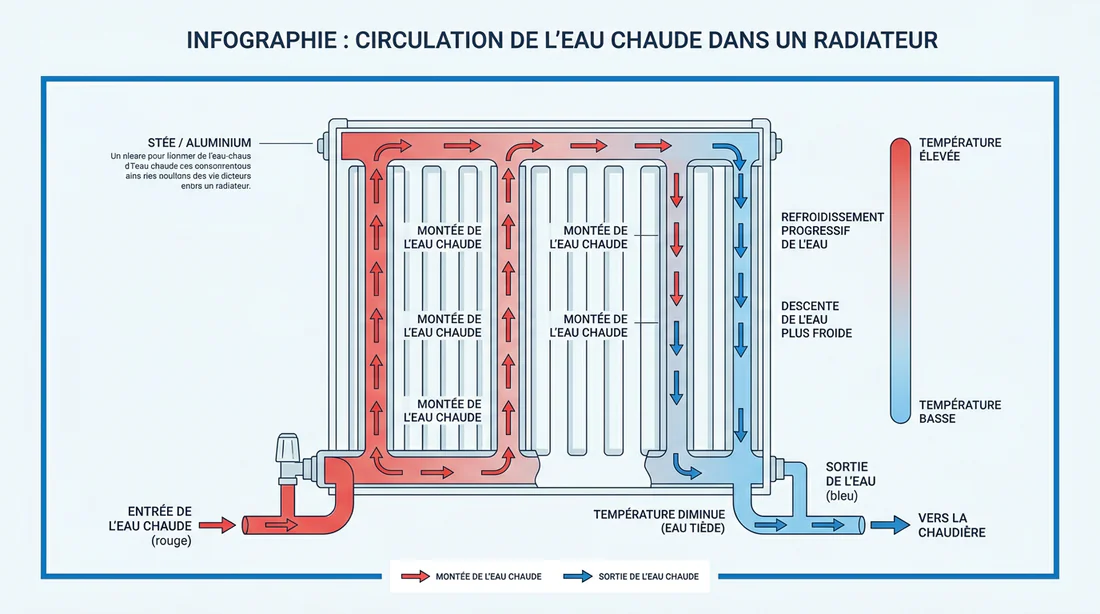 Schéma de fonctionnement d'un radiateur à eau chaude