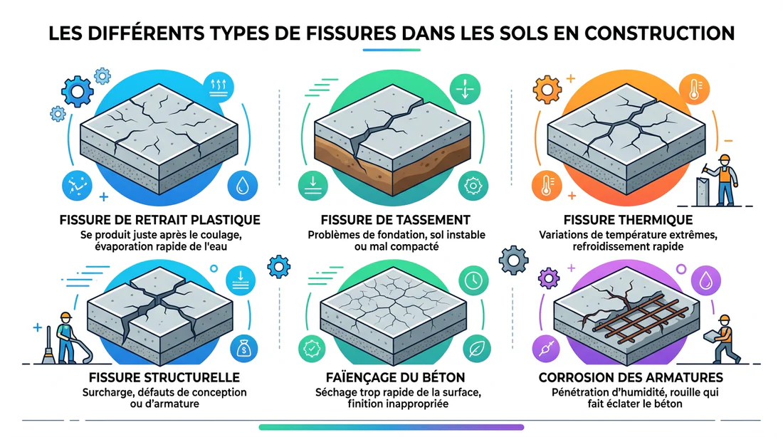 Infographie des différents types de fissures sur sol