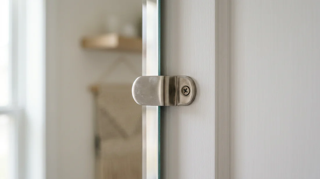 Détail des fixations de miroir sur porte