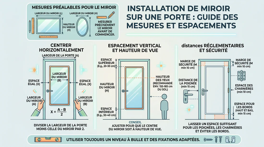 Schéma des mesures pour installer un miroir de porte