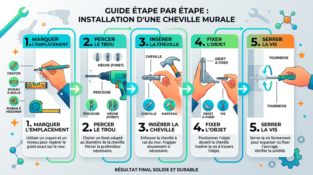 Infographie des étapes d'installation d'une cheville