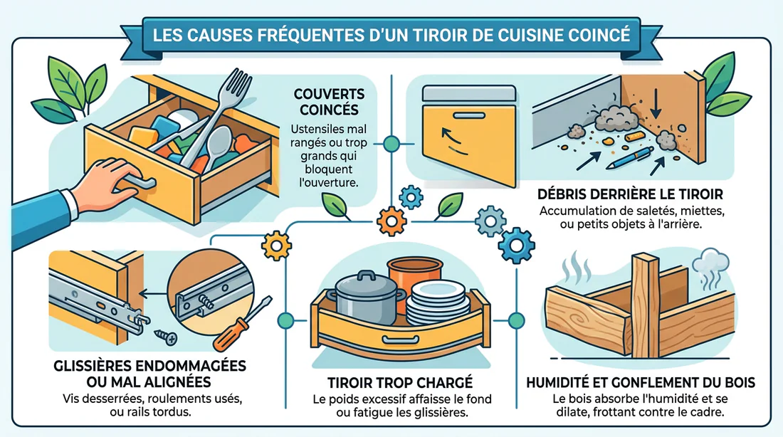 Infographie des causes de blocage d'un tiroir