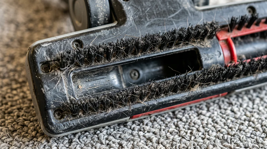 Gros plan sur la brosse rotative d'un aspirateur balai performant