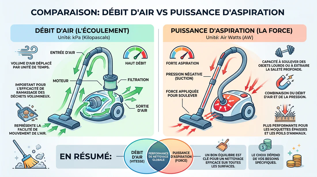 Schéma explicatif illustrant la différence entre kPa et Air Watt