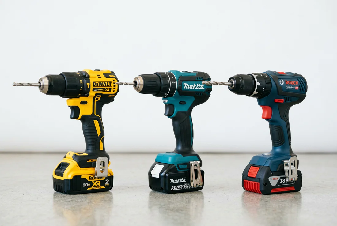 Gamme de batteries 18V pour les écosystèmes DeWalt, Makita et Bosch.