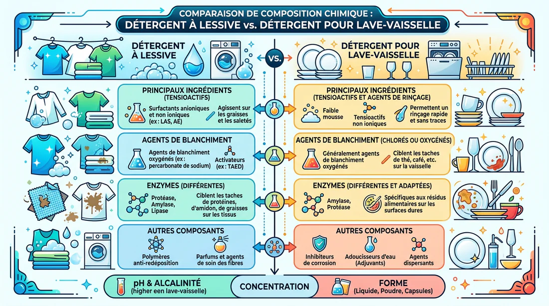 Infographie comparant la composition chimique des détergents