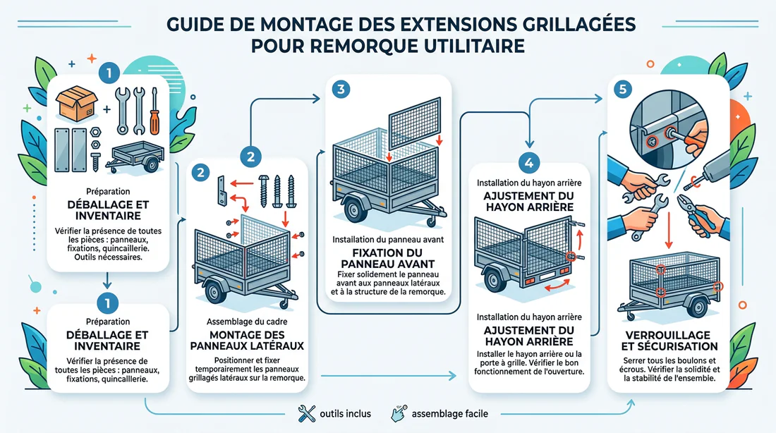 Schéma de montage de rehausses sur remorque utilitaire