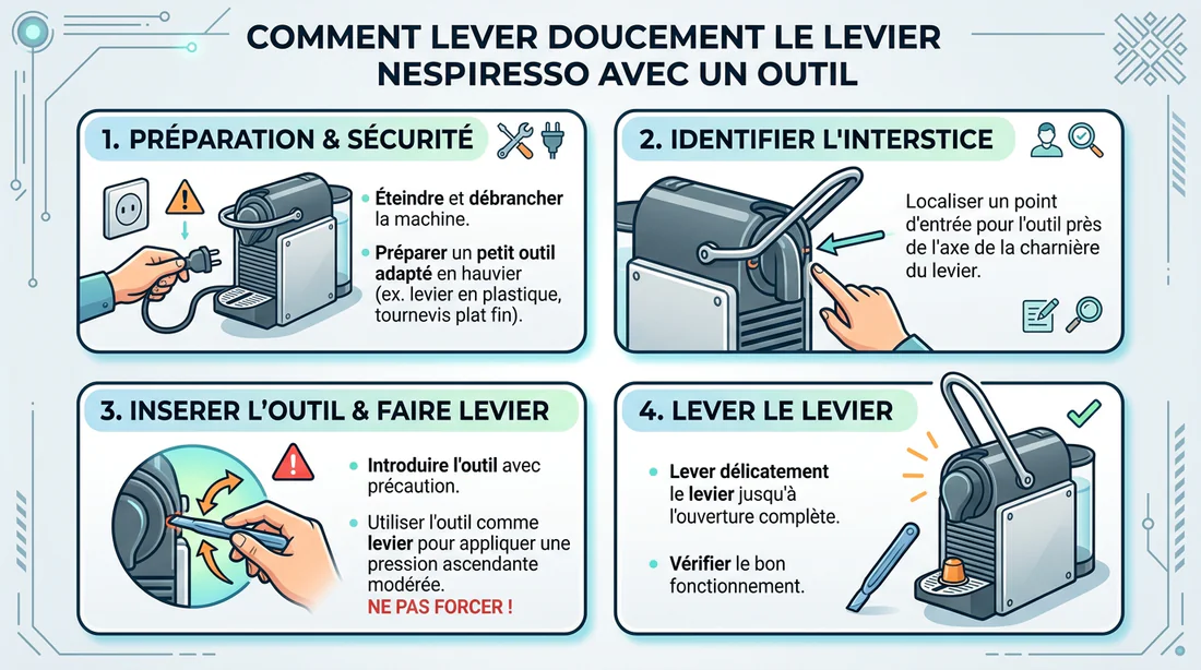 Schéma technique pour débloquer le levier Nespresso