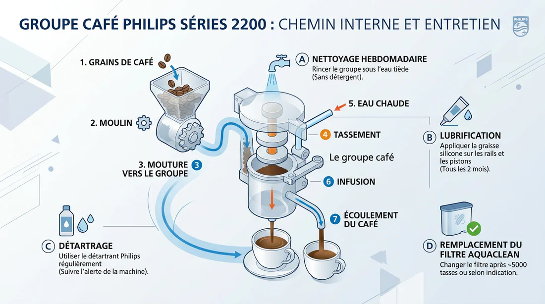Schéma explicatif de l'entretien du groupe café Philips