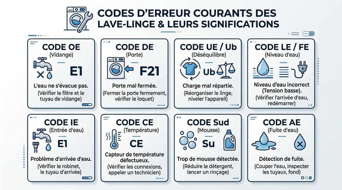 Tableau des codes erreur lave-linge Vedette