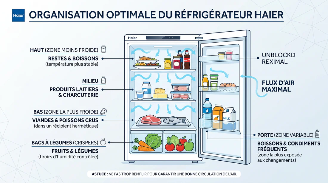 Schéma de rangement optimal dans un réfrigérateur Haier