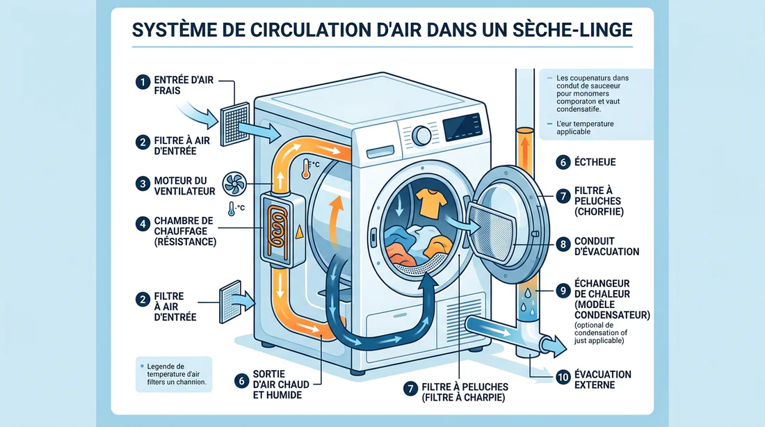 Schéma technique du système de ventilation du sèche-linge