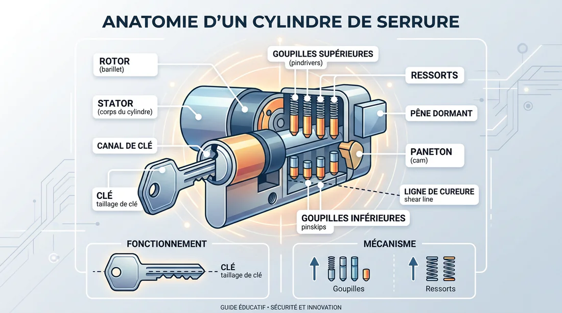 Schéma explicatif de la structure d'un cylindre de serrure