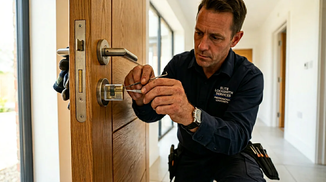Serrurier professionnel utilisant ses outils pour ouvrir une porte