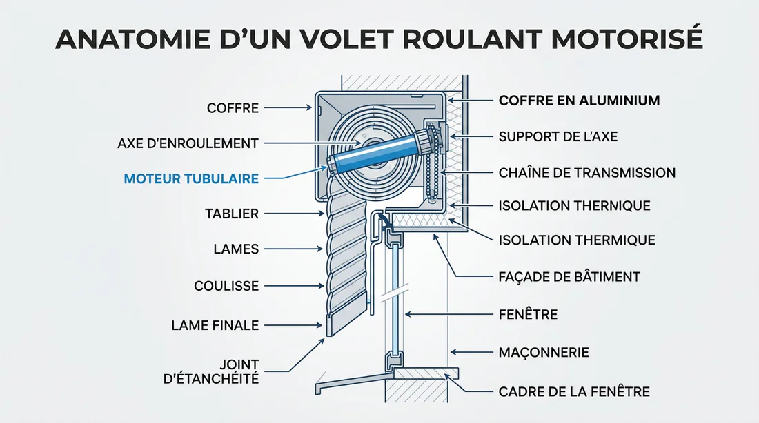 Schéma technique des composants d'un volet roulant