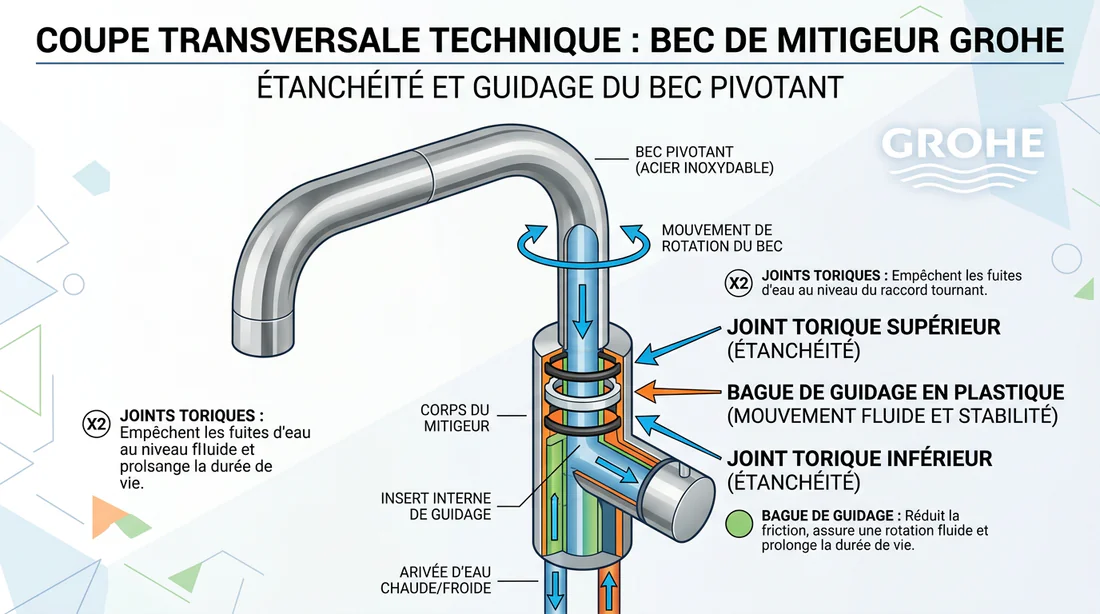 Outils et pièces détachées nécessaires : clé Allen, graisse silicone et joints neufs.