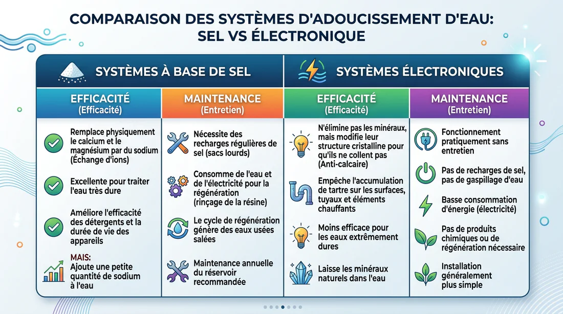 Tableau comparatif adoucisseur sel vs électronique
