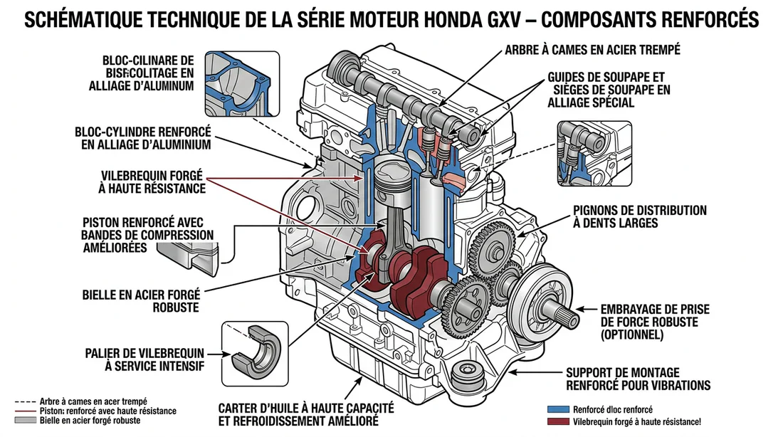 Schéma technique des composants renforcés du moteur Honda GXV