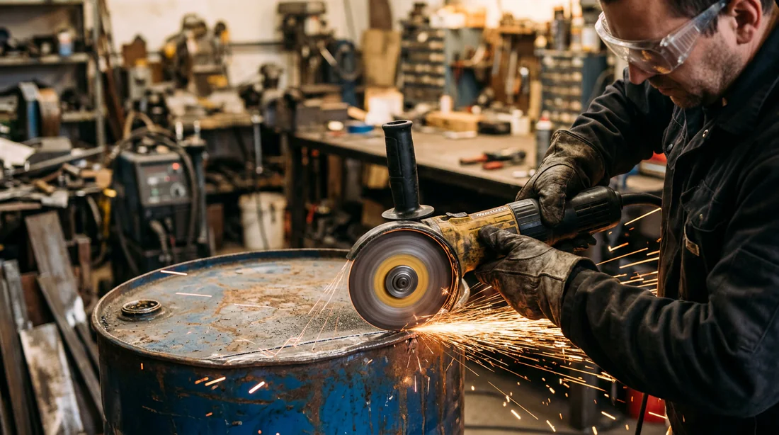 Découpe sécurisée d'un fût métallique pour la fabrication d'un brasero