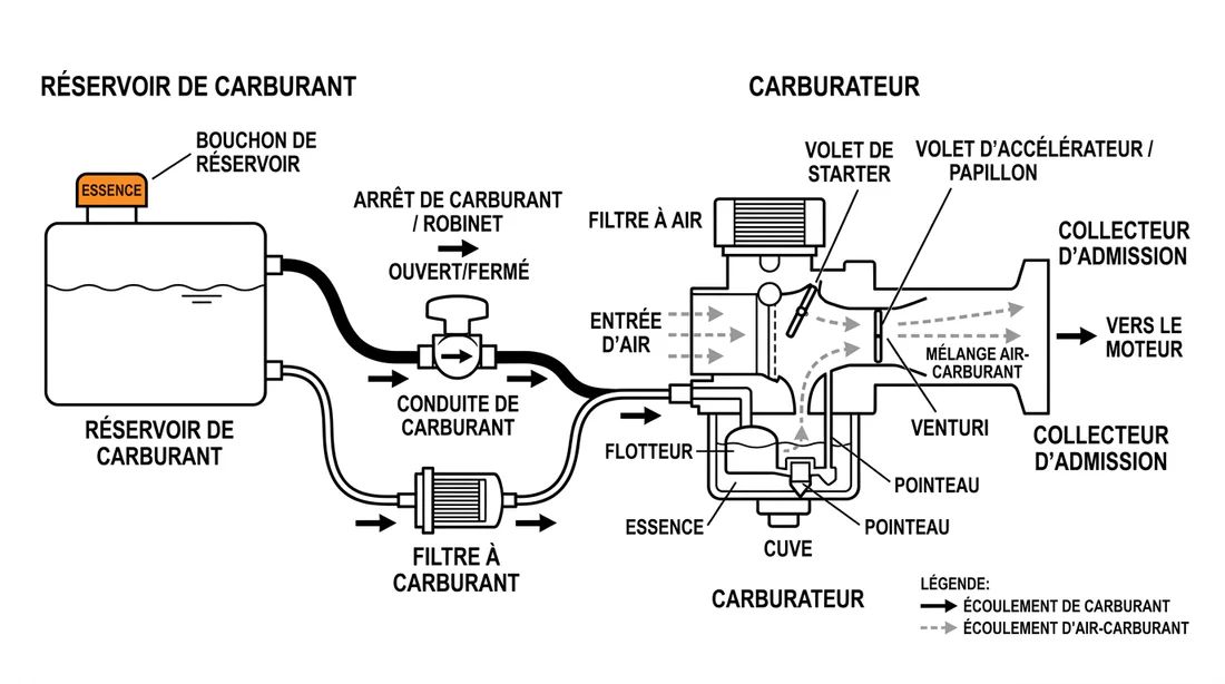 Schéma technique du système d'alimentation en carburant d'une tondeuse