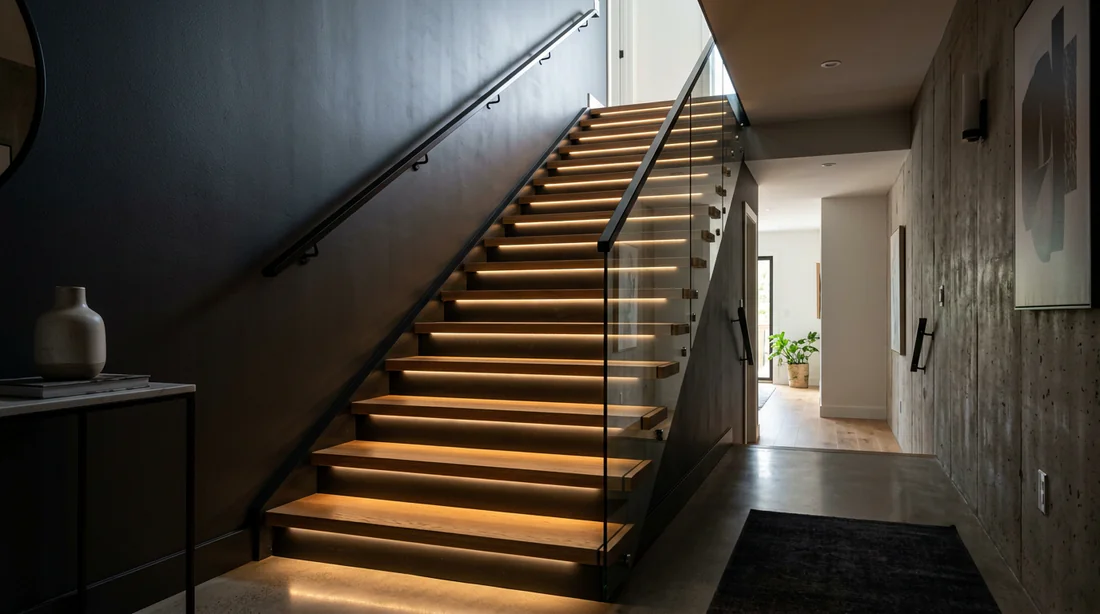 Éclairage LED moderne pour escalier de sous-sol