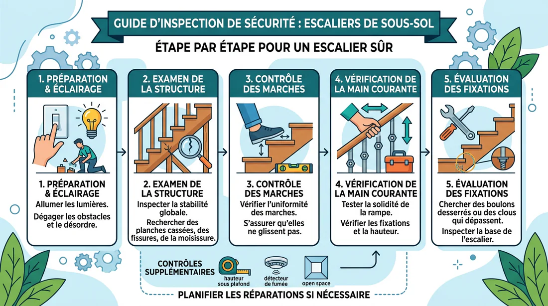 Infographie des étapes de vérification d'un escalier