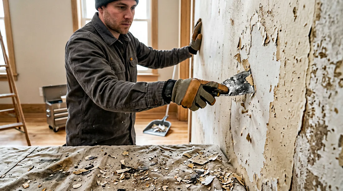 Outil pour gratter la peinture écaillée d'un mur