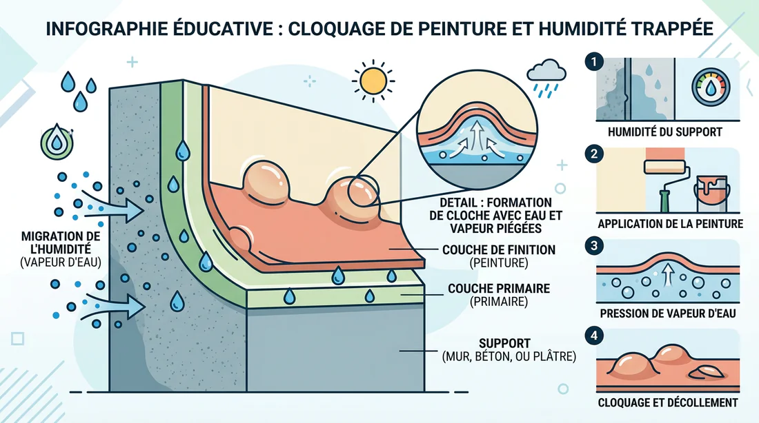 Schéma explicatif de la formation des cloques de peinture
