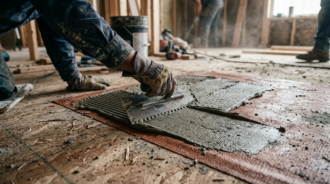 Pose de carrelage sur support bois avec mortier colle