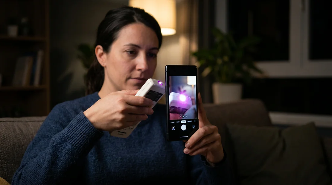 Test de la diode infrarouge de la télécommande à l'aide d'un écran de smartphone