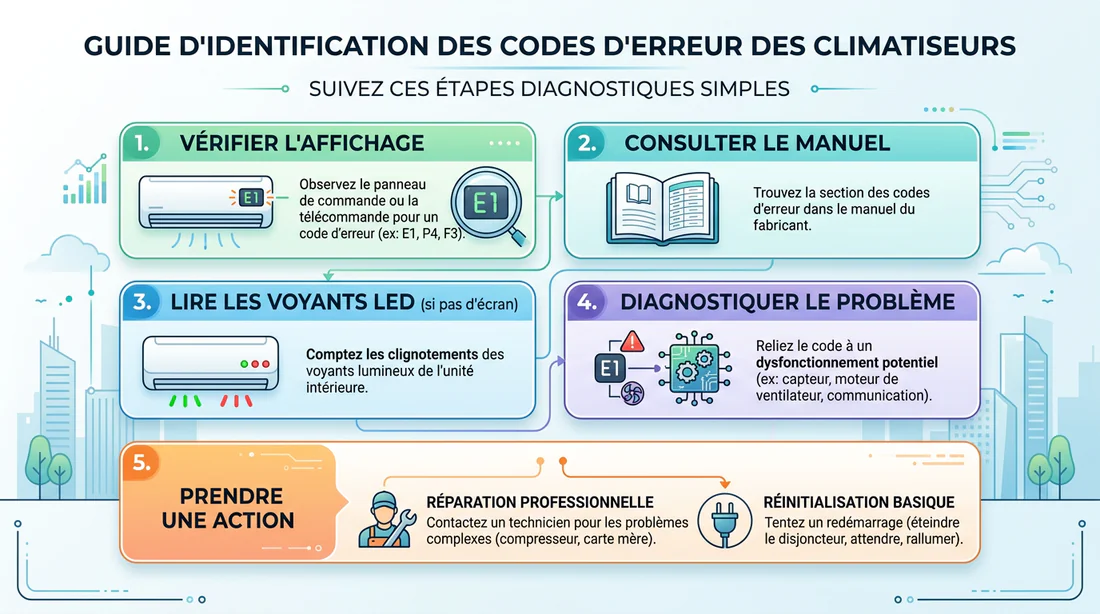 Infographie explicative pour identifier les codes erreurs de climatisation